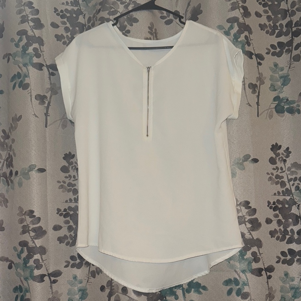 Chic White Blouse with Zipper Detail